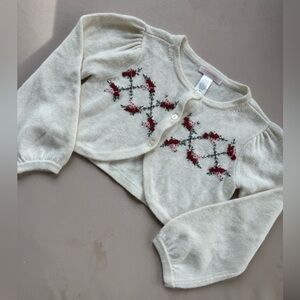 Janie & Jack Rose Embroidered Cropped Cardigan Lambswool Cashmere Blend Sweater